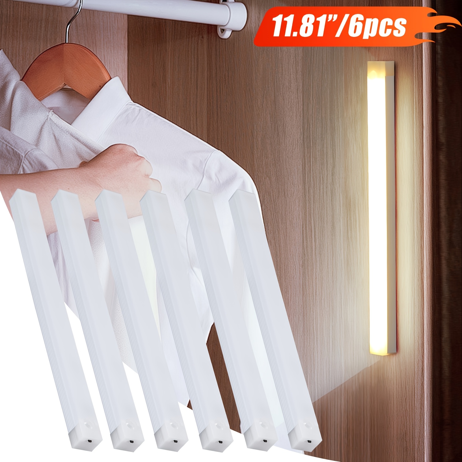 TEMU Six lampes LED intelligentes à détecteur de mouvement, veilleuses magnétiques rechargeables par USB, disponibles en tailles de 3.94 pouces, 7.87