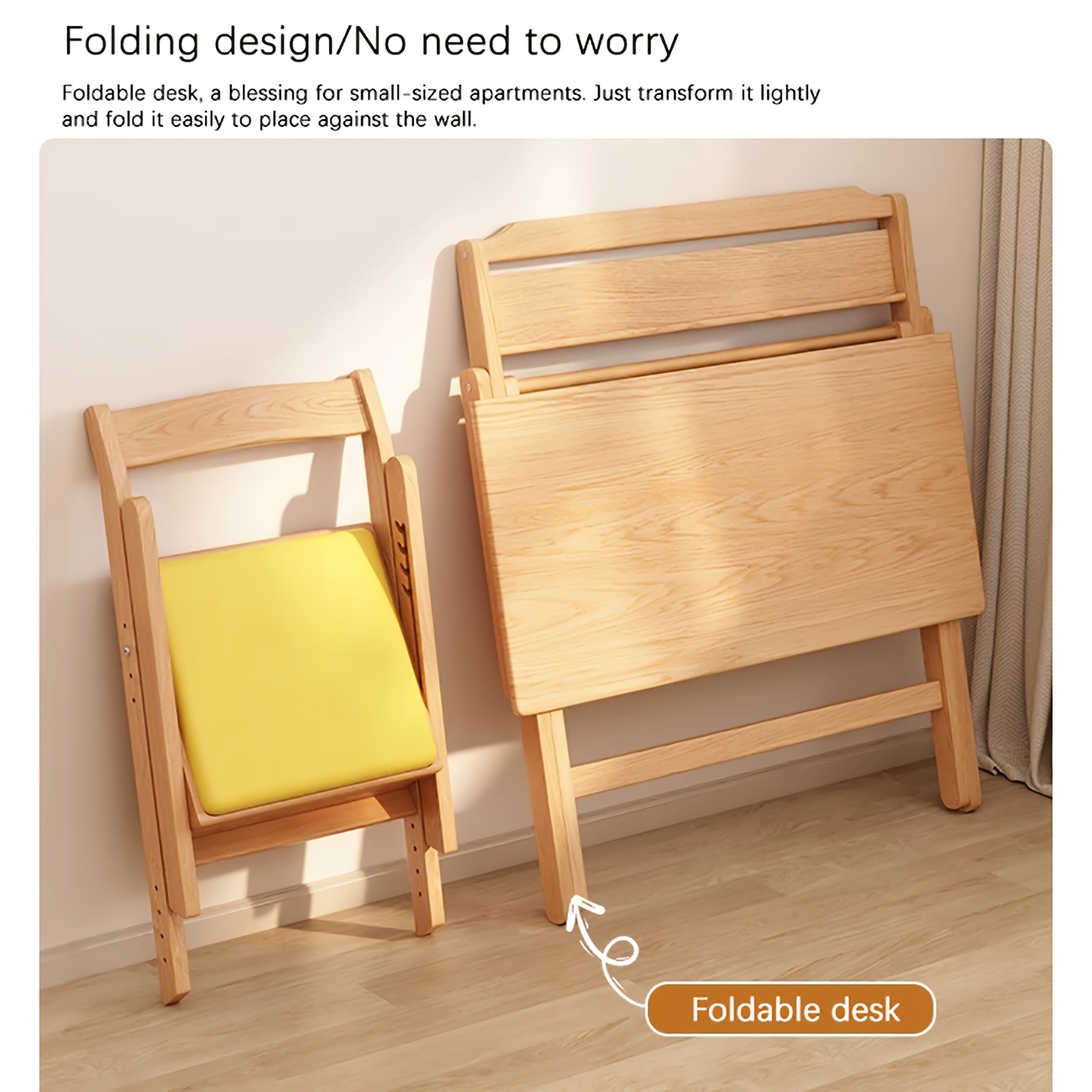 Foldable Solid Wood Computer Desk Suitable for Home, Small Space Desk with Bedside Writing Table, Foldable Study Desk for Dorm, Apartment, Bedside Writing Table, Wood, Compact Foldable Furniture for & Students