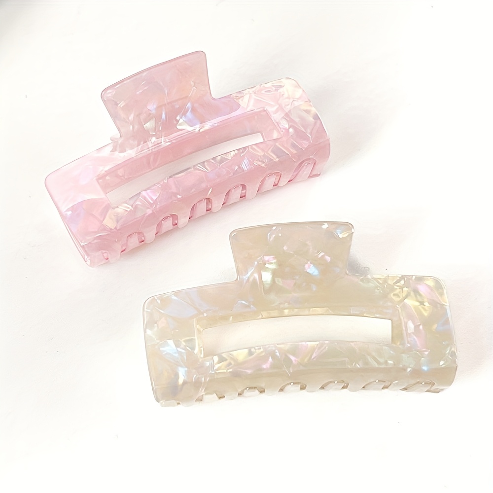 Image of 2pcs Holographic Rectangle Hair Clip Barrette For Women - Hair Claw For Buns, Updos, Half-up Styles, Y2k Hair Accessories, Wedding, Party, Daily Use, Office, Date Night