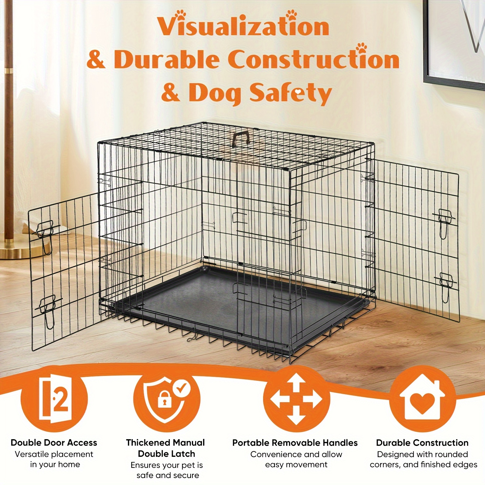 medium dog crate divider panel double door folding metal Temu