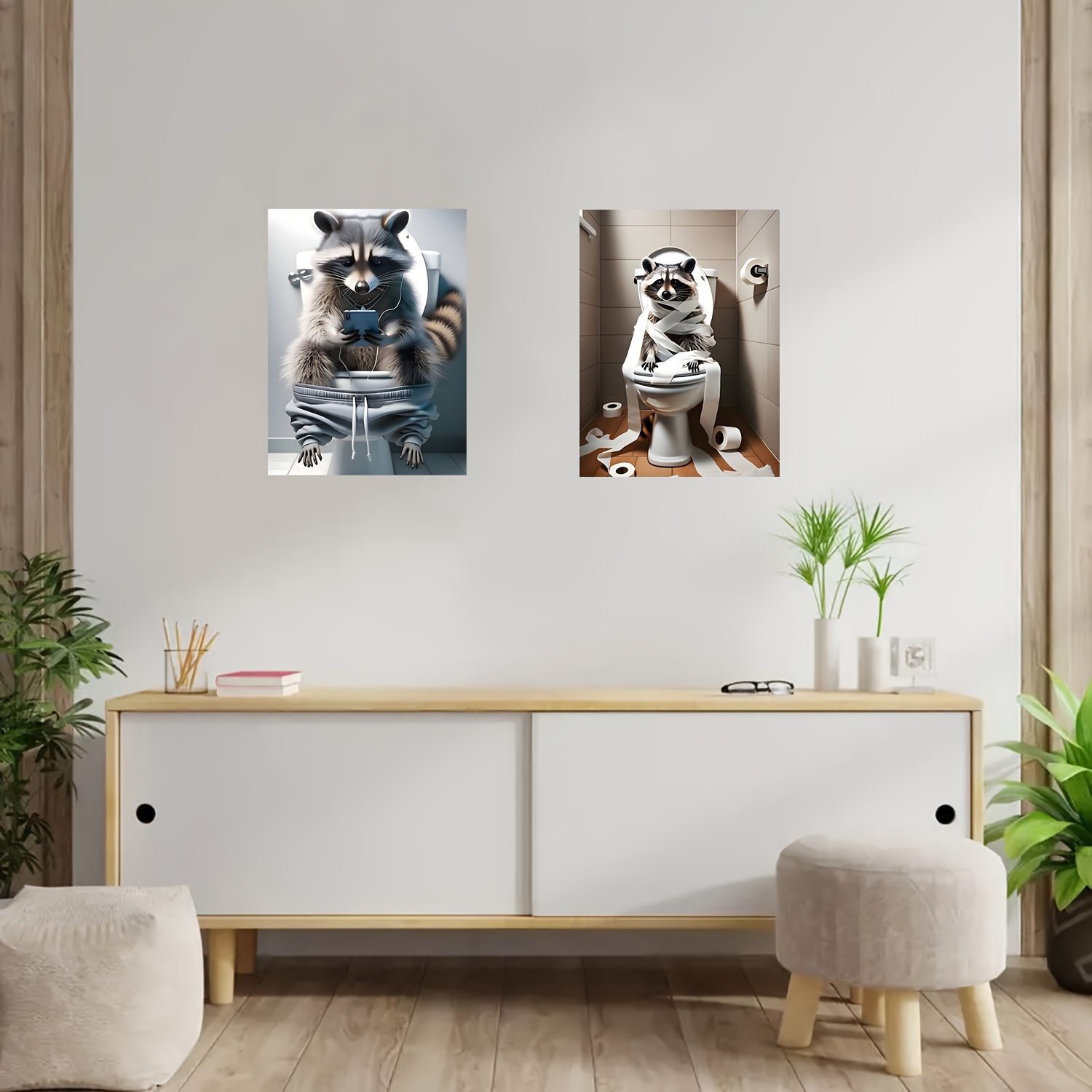 

Funny Raccoon On Toilet Canvas Art Print - Waterproof, Frameless Wall Decor For Bathroom, 12x16 Inch