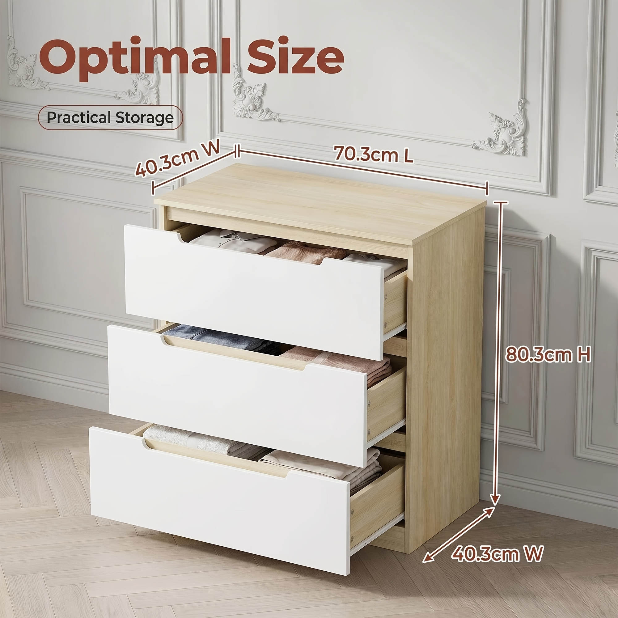 Three-drawer Storage Cabinet With , A Multi-functional Storage Cabinet For Living Rooms And Bedrooms, Suitable For Decorating Styles, Dimensions 70.3*40.3x80.3cm