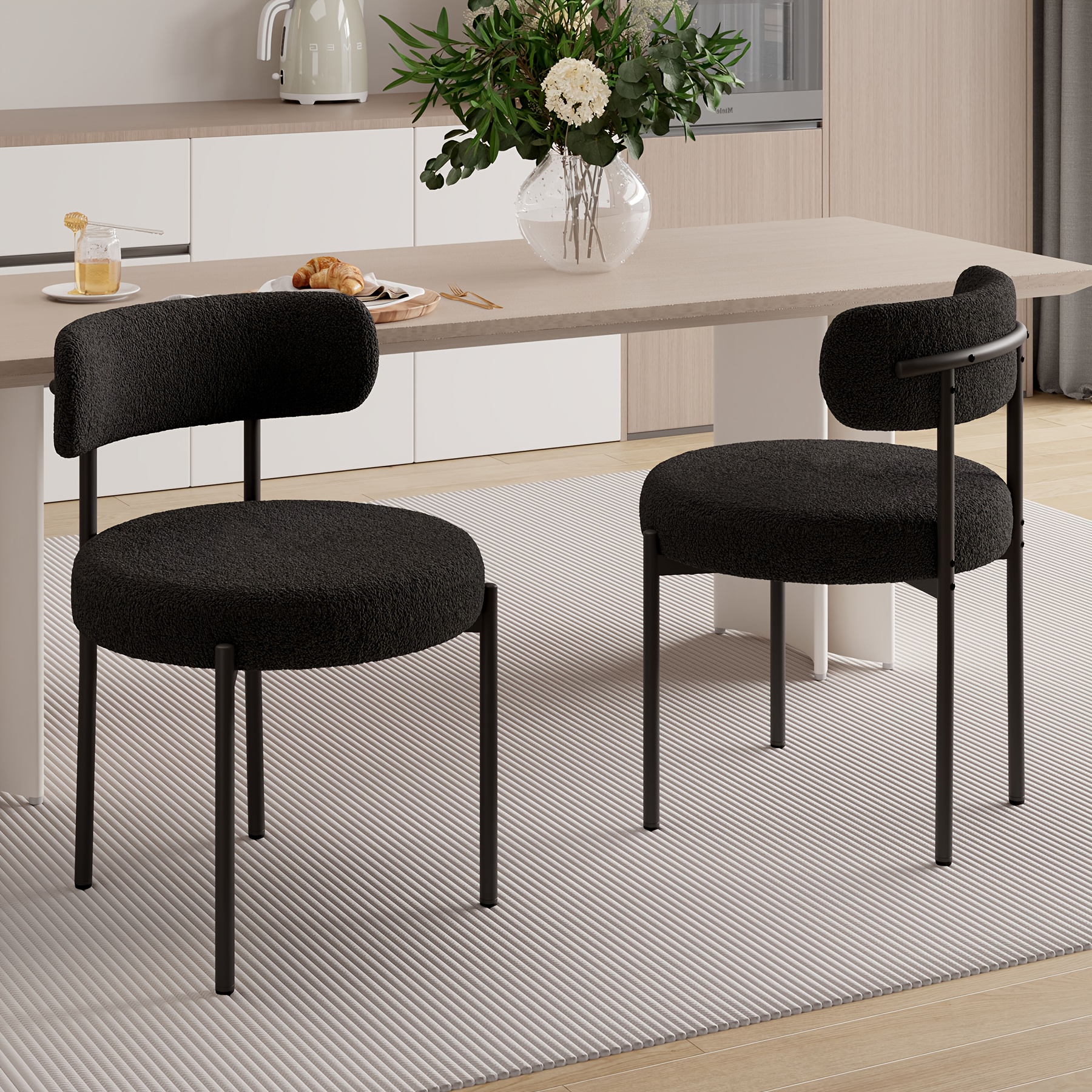 TEMU Ensemble de 2 chaises de salle à manger, chaise de salle à manger ronde, avec incurvé et coussin épais, siège large confortable, pieds en métal,