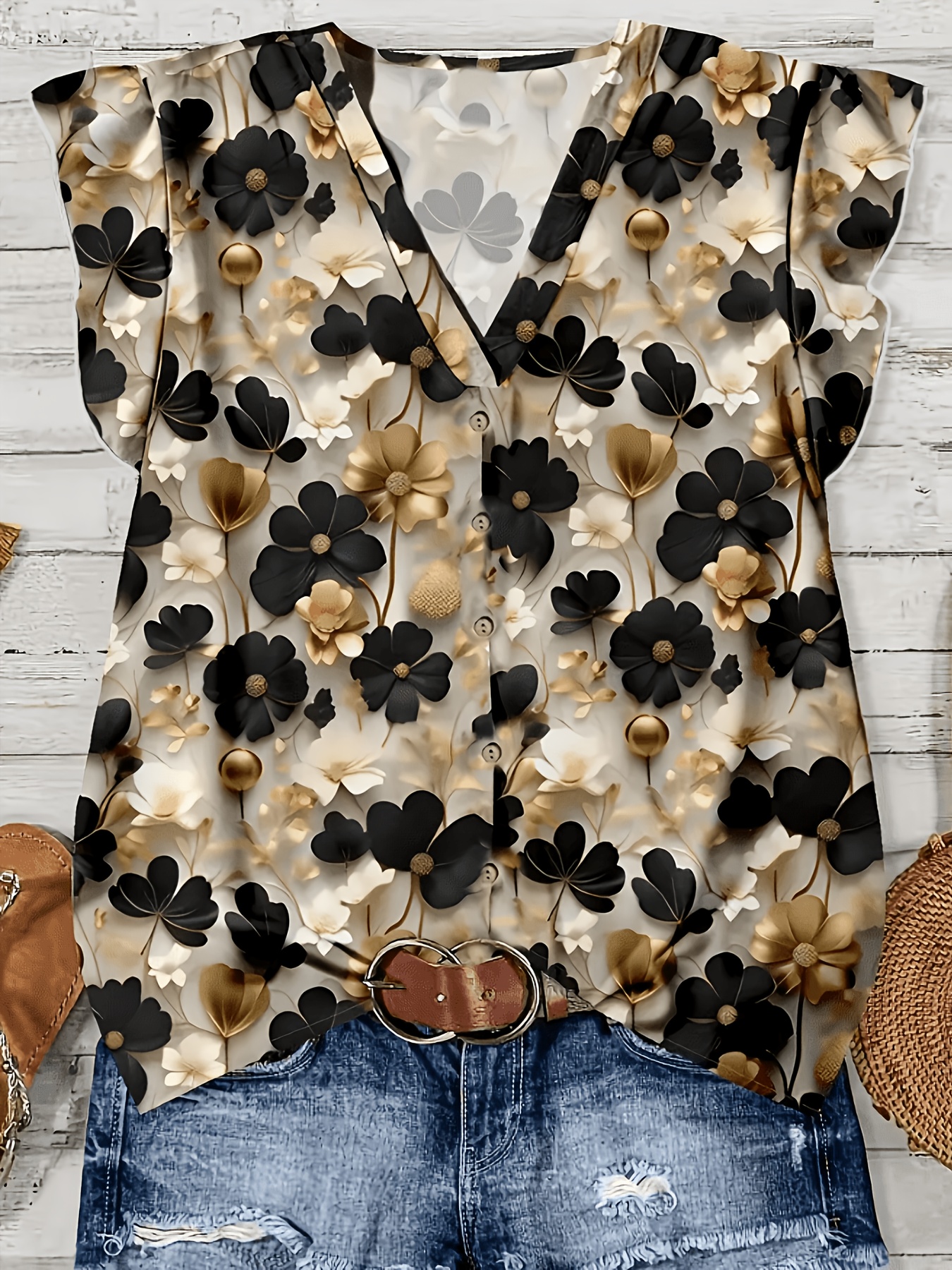 elegant special edition womens spring and summer new printed v neck pullover for casual everyday wear