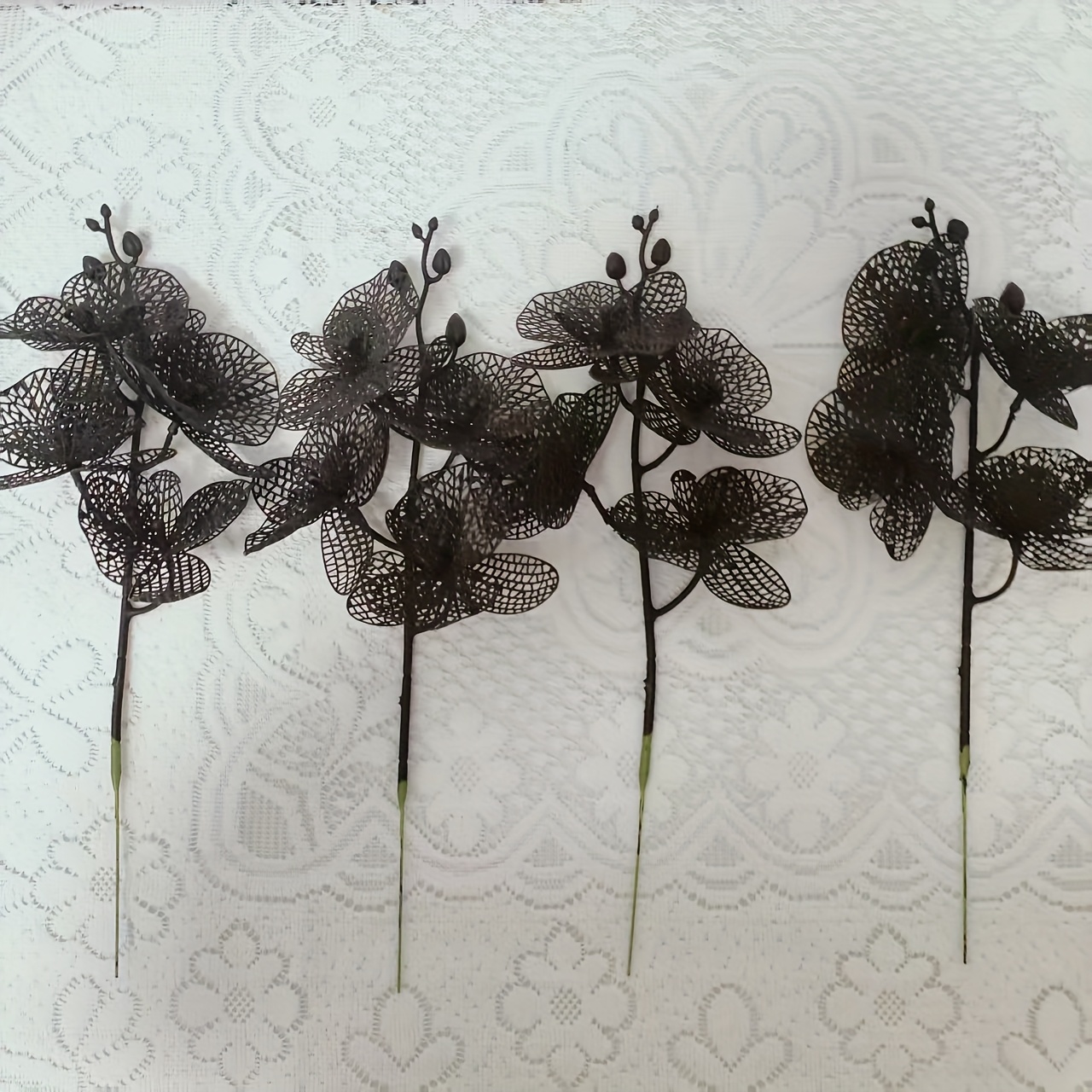 4pcs Artificial Hollow-out Phalaenopsis Orchids, Realistic Shape Perfect For Floral Arrangements, For Lovers, Black Suitable For Combinations, Single Piece Is Beautiful, Easy, Direct