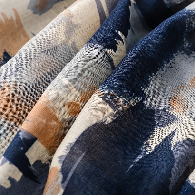 Women's Vintage Chinese Ink Wash Scarf - Watercolor Fringe Shawl & Neck Wrap, Warm Non-Stretch Collar for Autumn Winter, Elegant Accessory Suitable for Casual Outfits, Hand Washable Retro Print Scarves