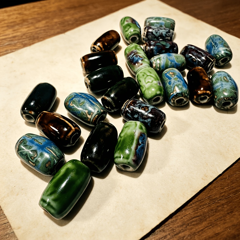 12/16pcs Vintage Ceramic Barrel Beads for Jewelry Making