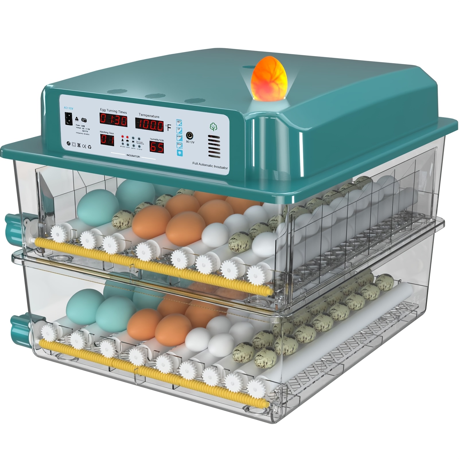 

1pc Automatic Egg Incubator, Intelligent , Led Display, Plastic, 110v-130v With Us Plug, Adjustable Humidity, No Required, Ideal For Hatching Duck, , Parrot Eggs