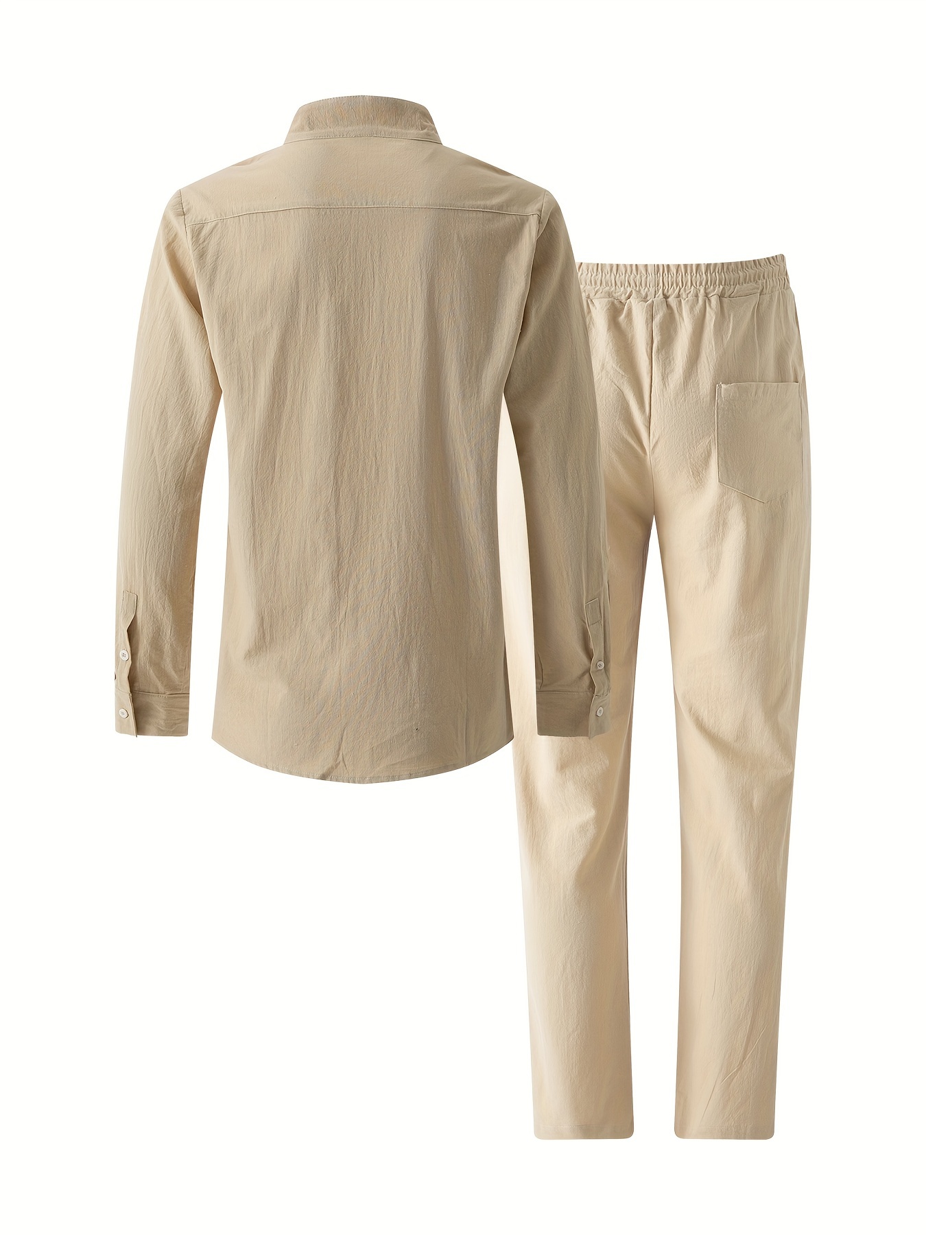 Men'S 2pcs Cotton Sweatsuit Set Casual Henley Long Sleeve Shirt and Beach Trousers with Pockets Yoga Outfit Solid Color Non-Stretch Woven Fabric Spring/Fall Button Details Regular Fit