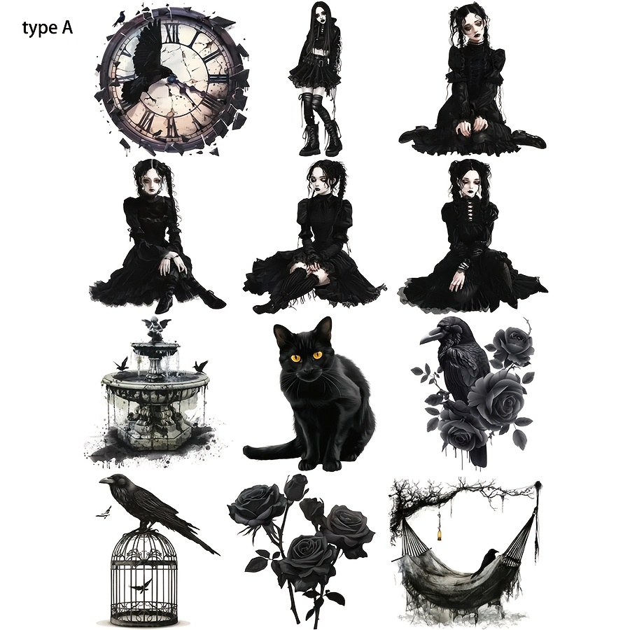 1 Pack Gothic Girl Stickers Suitable For Scrapbooking, Journals, Planners - Plastic Diy Cutouts With Glitter, Multicolor Gothic Aesthetic Irregular Shapes (no-machine Application)
