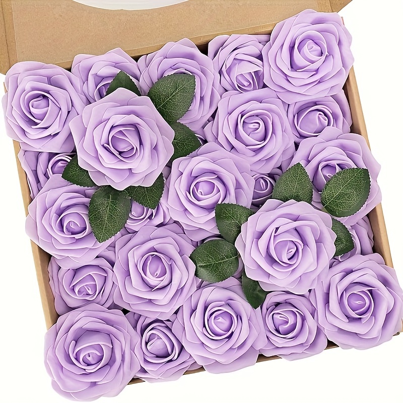 

25pcs Lavender Artificial Roses, Foam Stems, Suitable For Wedding Table Center Decoration, Diy Bouquet, Flower Decoration, Party Decoration