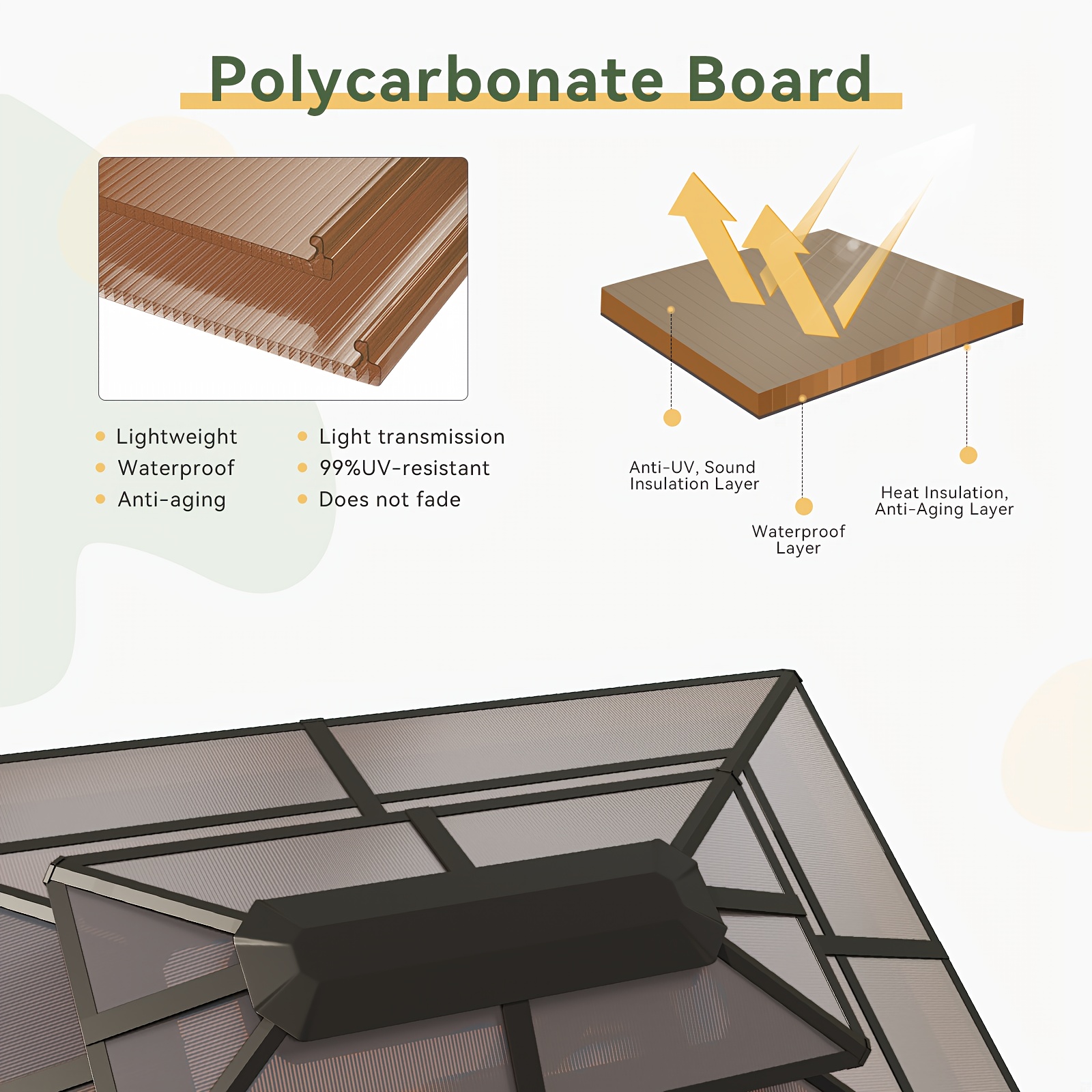 Oneinmil 8 X 5FT Hardtop Grill Gazebo With Double Polycarbonate Roof/Metal Roof - Outdoor Grill Gazebo, Heavy-Duty Grill Shelter With Aluminum Frame, Patio Cover For Grilling & Dining, BBQ Gazebo For Outdoor Grill, Backyard, Patio, (On )