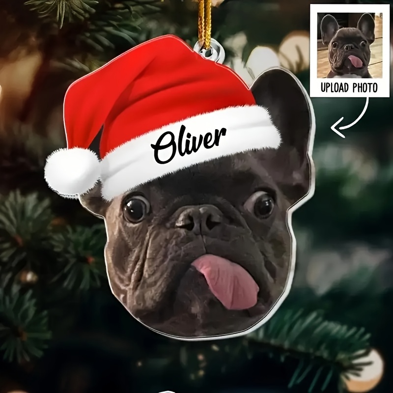 TEMU 2d Flat, 1pc Personalized Pet Photo Ornament - Custom Dog/cat Face With Name & Text, Self- Photo Suitable For Canine/cat Christmas Tree Hanging