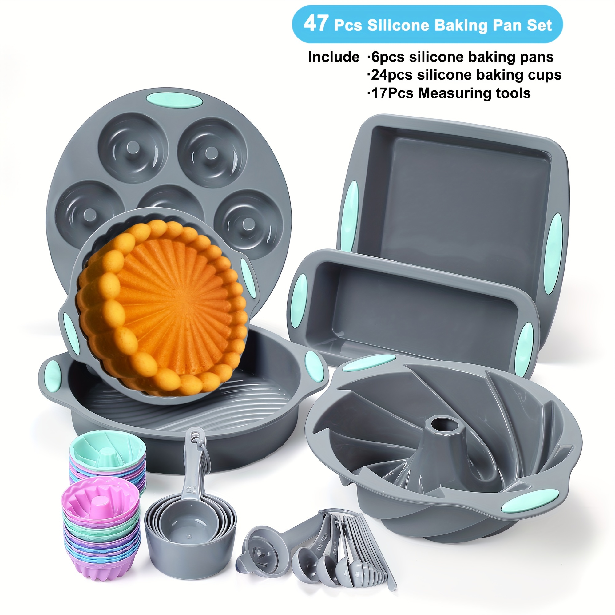 Baking Pans Set, 23 PCS Silicone Bakeware Sets, Silicone Molds For Baking, Including Bread Pan, Donut Pan, Silicone Muffin Pan, Cake Pan And Silicone