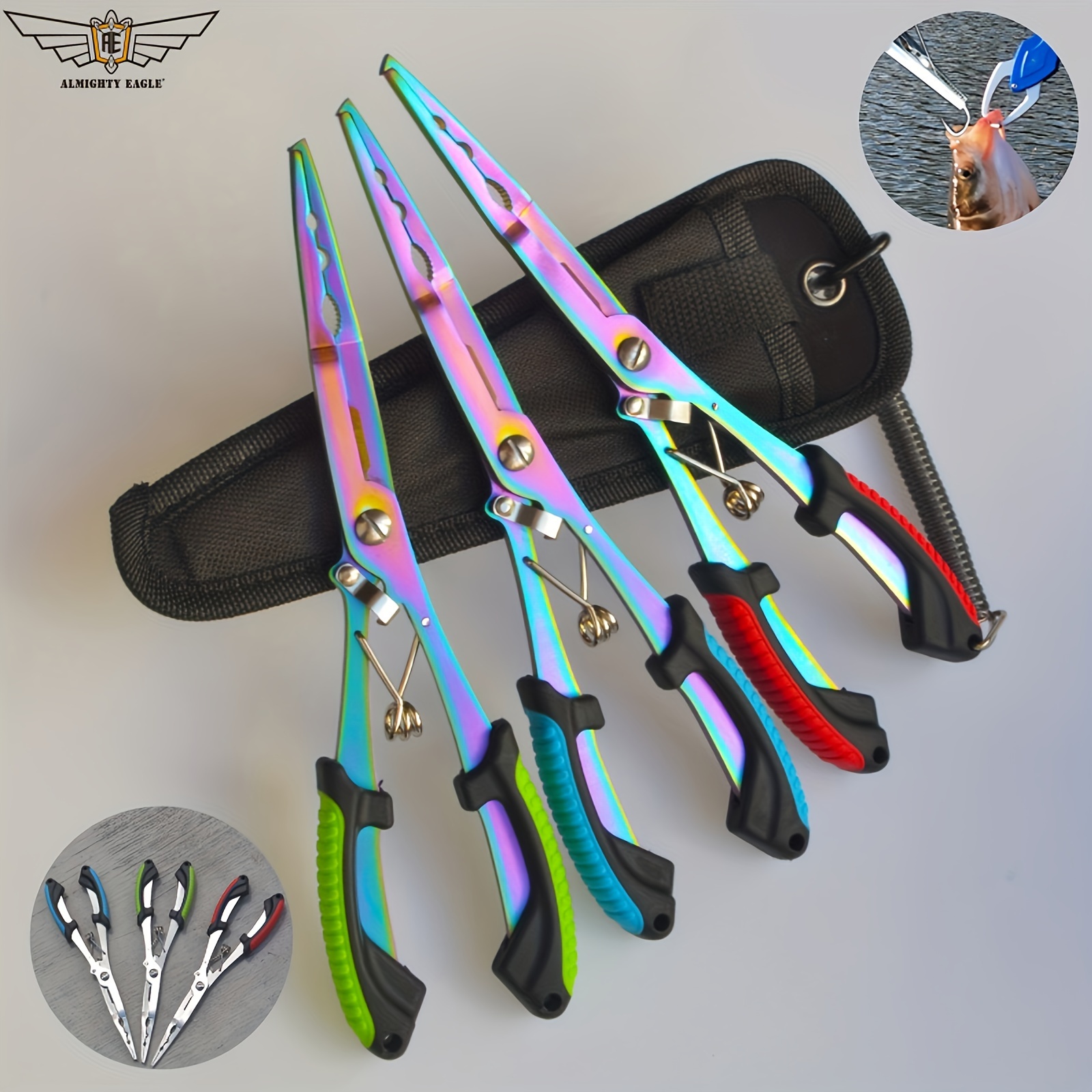 

Eagle Multi-functional Fishing Pliers - Extended, Thickened Design With Eagle Head Grip For Control & Hook Removal, Stainless Steel, Mixed Colors