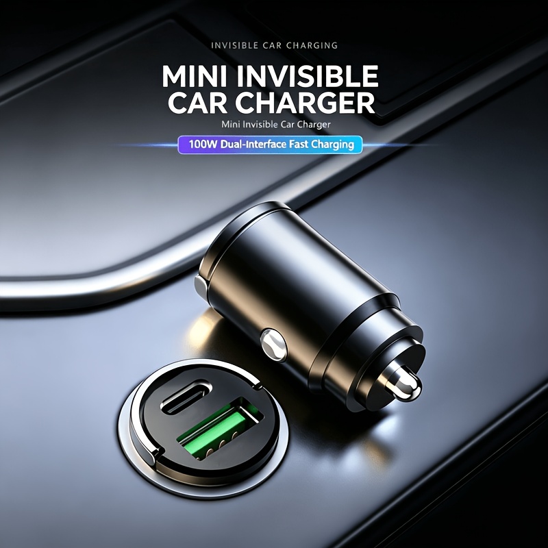 TEMU | Caricatore per auto 120W Caricatore super veloce 100W per Apple e , Mini caricatore per auto invisibile in metallo a porta, per iPhone 17-11