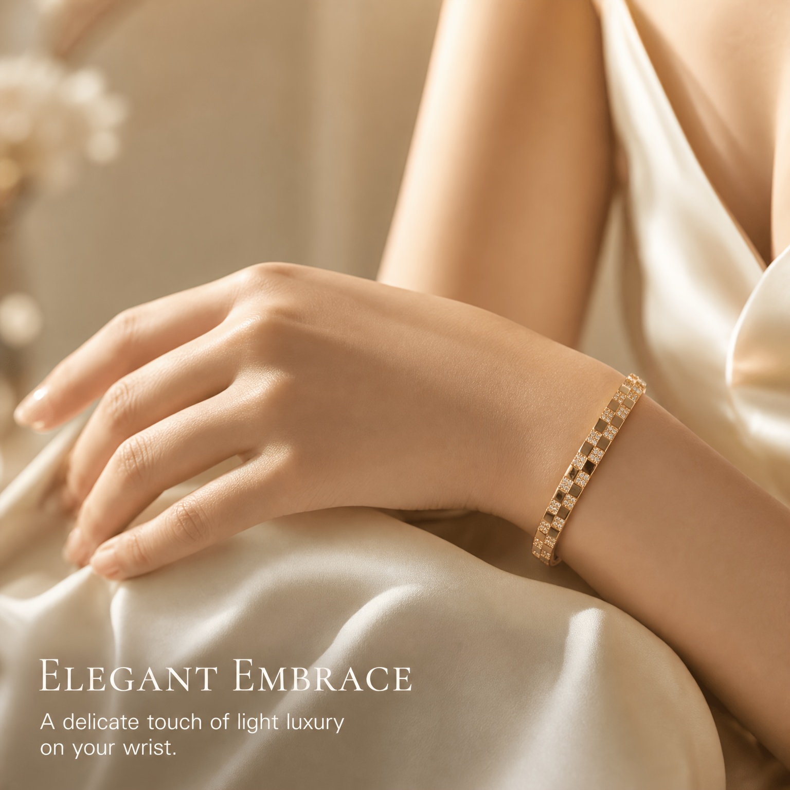 Women's Checkerboard Bangle Bracelet with Synthetic Zirconia