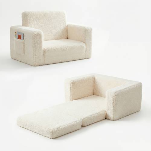 2 in 1 convertible kids sofa to recliner chair soft plush white lounge chair with storage folding playroom furniture for boys and girls playroom furniture pocketed armrests velvet upholstery chair