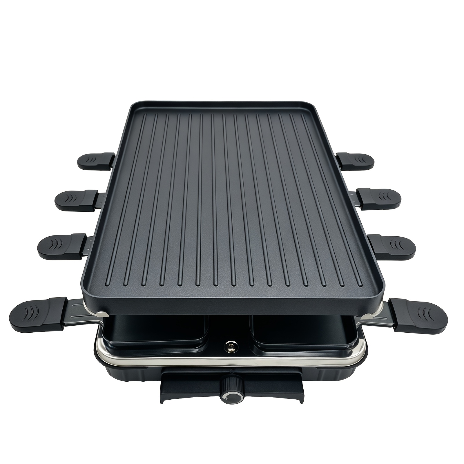 Image of 2in 1 Electric Raclette Grill, 1300w Tabletop Bbq Griddle With 8 Mini Cheese Pans, 5 Adjustable Heating Levels, Indoor & Outdoor Portable Electric Grill For Steak, Bacon, Shrimp, Vegetable Cooking