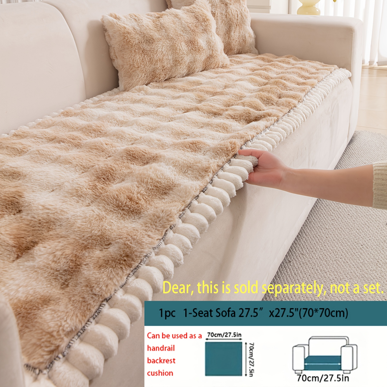 TEMU 1pc Thickened Rabbit Sofa Cushion, Luxury Velvet Sofa Cover Slip Resistant Washable Sofa Cover Living Room Furniture Protector Suitable For
