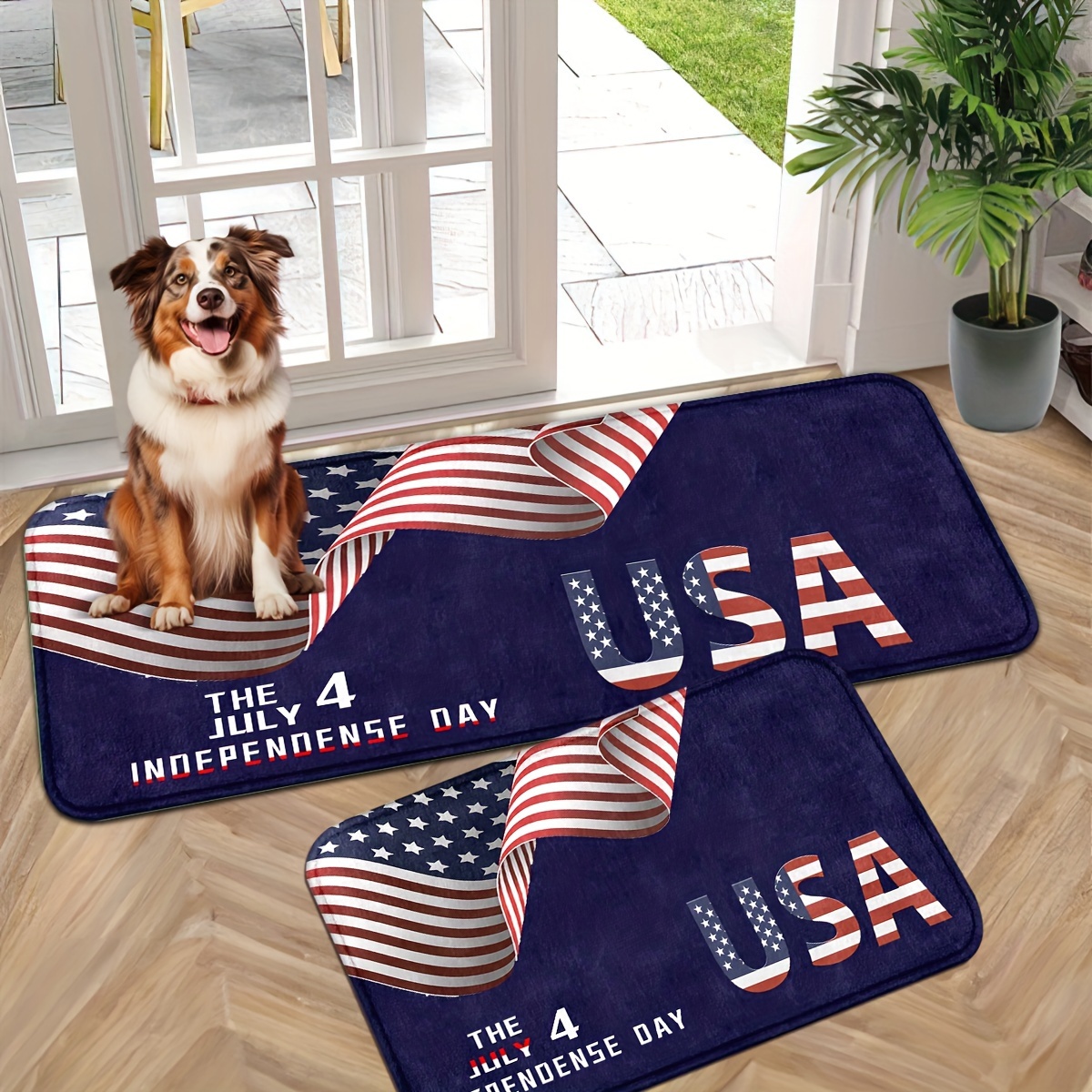 

American Independence Day Doormat – Non-slip Polyester Knit Rug, Machine Washable, Absorbent Entryway Mat With Patriotic Usa Flag Design For Bedroom & Outdoor Decor – July 4th Celebration Floor Carpet