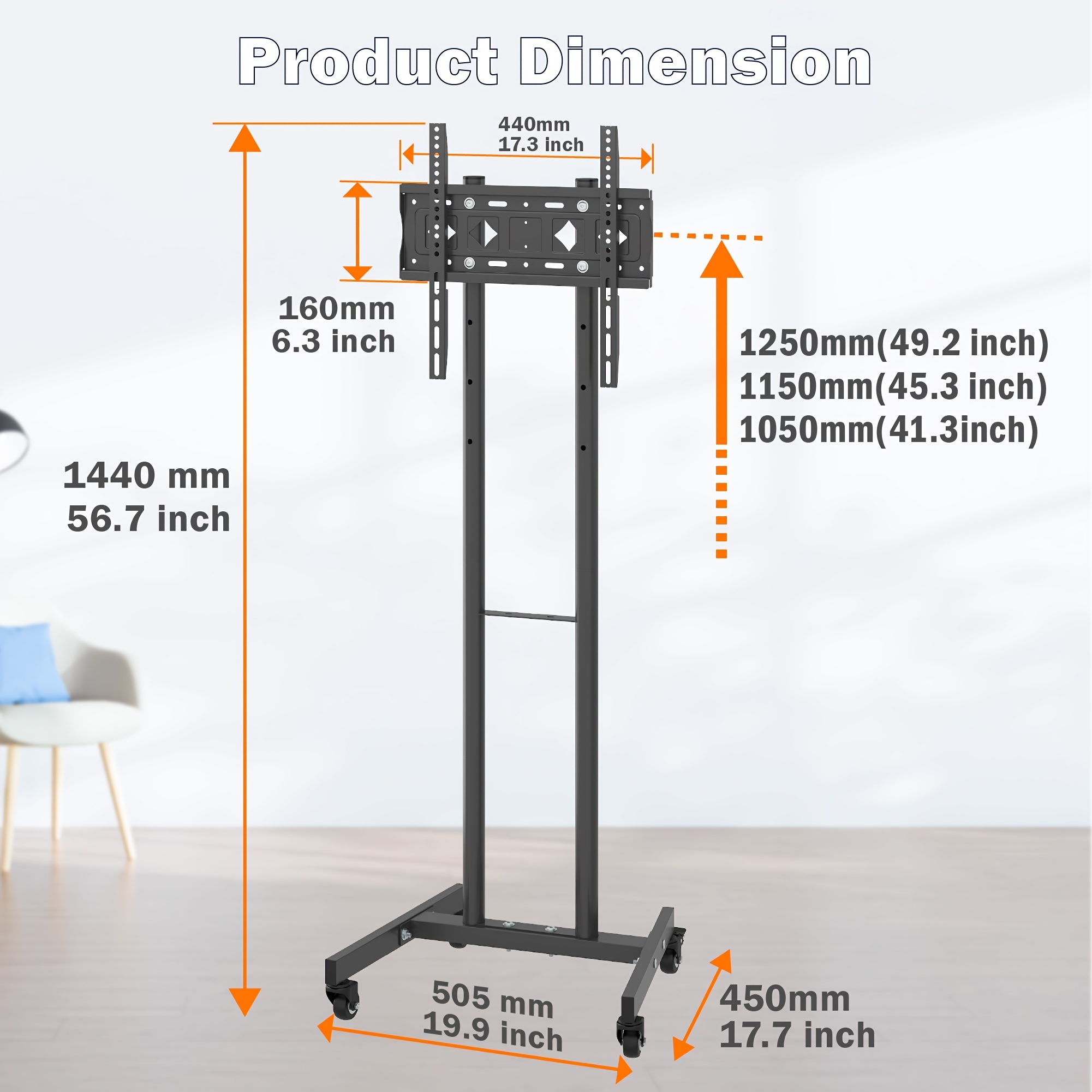 32 55 inch mobile tv cart height adjustable floor standing tv stand with locking casters universal for flat curved   load 25kg 55lbs vesa 400x400mm black