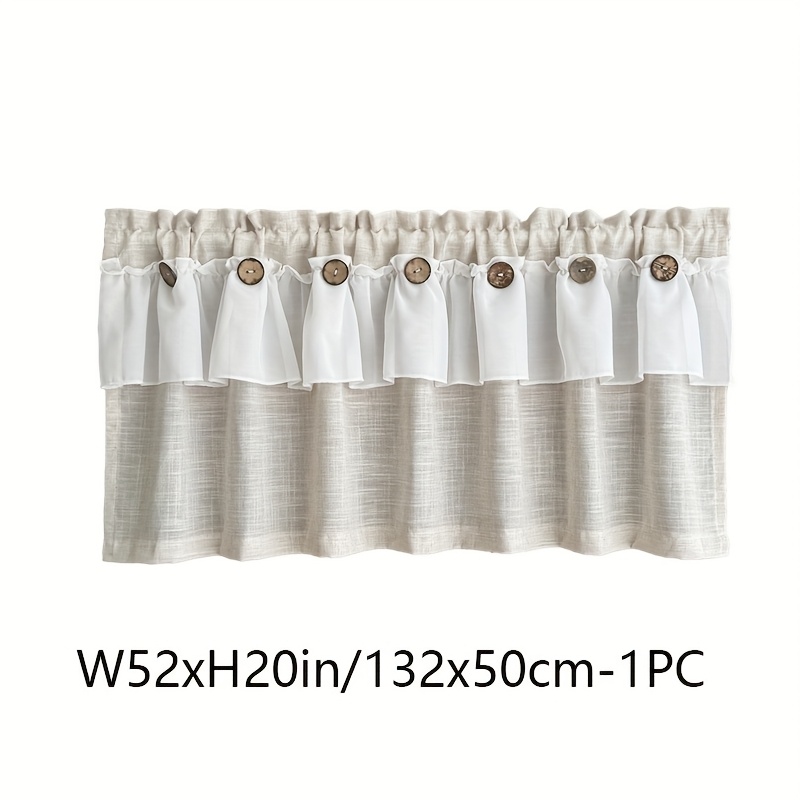 TEMU 1pc Japanese Simple White Chiffon Tulle Splicing Beige Button Coffee Curtain Sheer Short Curtains Rod High-quality Hanging Insulation Unlined