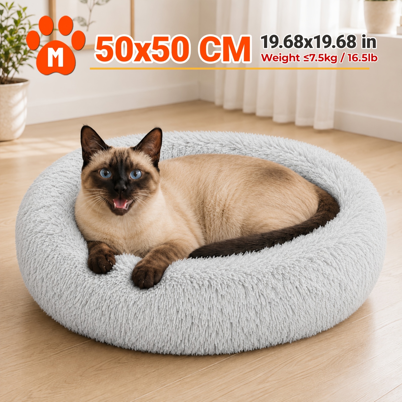 TEMU 1pc Cozy Donut Cuddler Bed - Soft, Fluffy, Faux Fur, Warming, Plush Cushion For Small, Medium, Large Dogs And Cats - Multiple Sizes