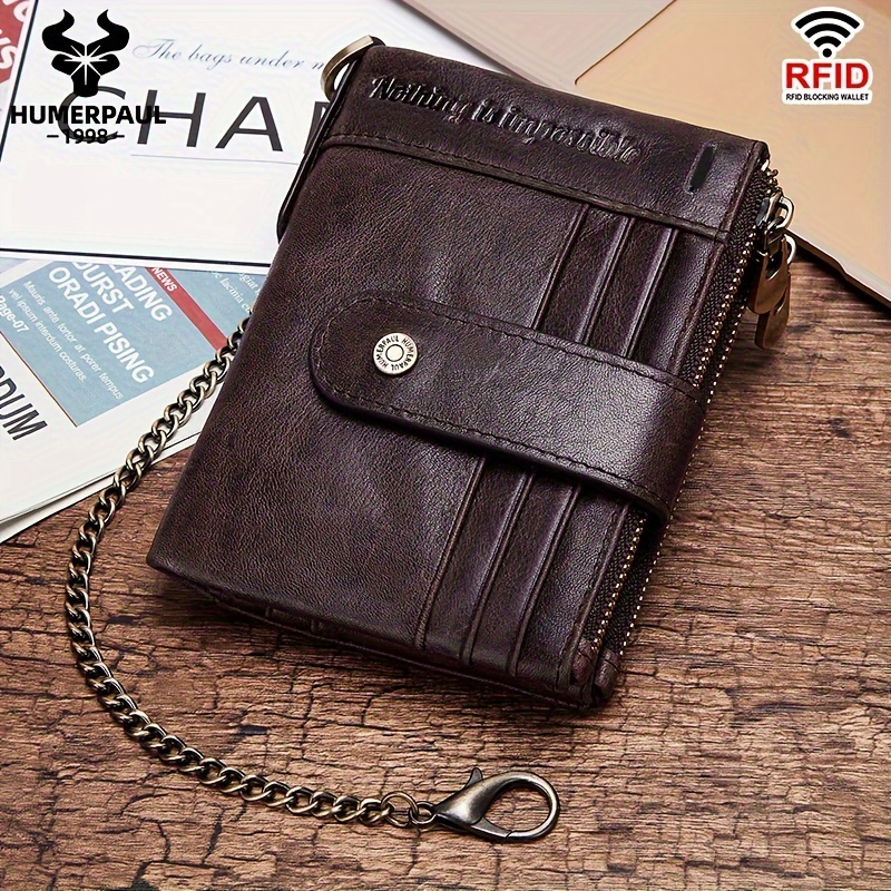 

Rfid Men Wallets Slim Leather Bifold Hasp Vintage Short Male Purse Coin Pouch Multi-functional Cards Wallet Designer Chain Bag