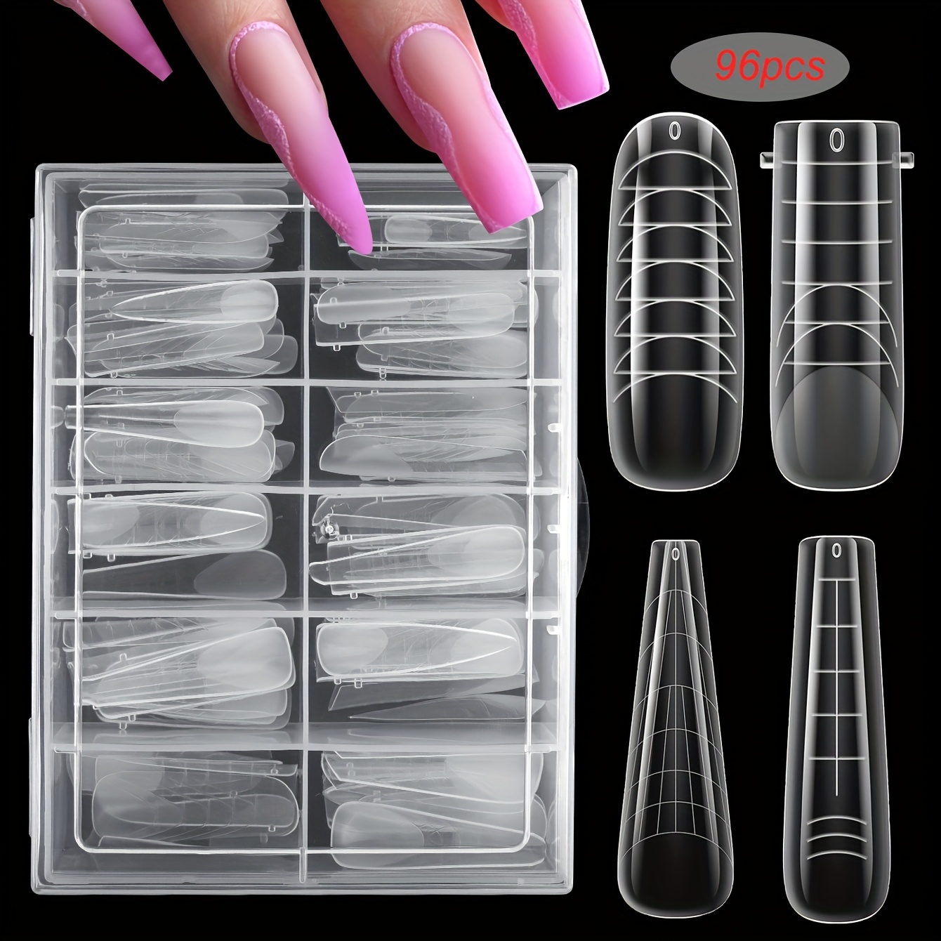 96pcs Dual Nail Forms Pre-numbered 0-11 On Tips, Easy And Convenient The Suitable Size For Poly Extension Dual Nail Forms, 4 Style Shapes With 12 Sizes