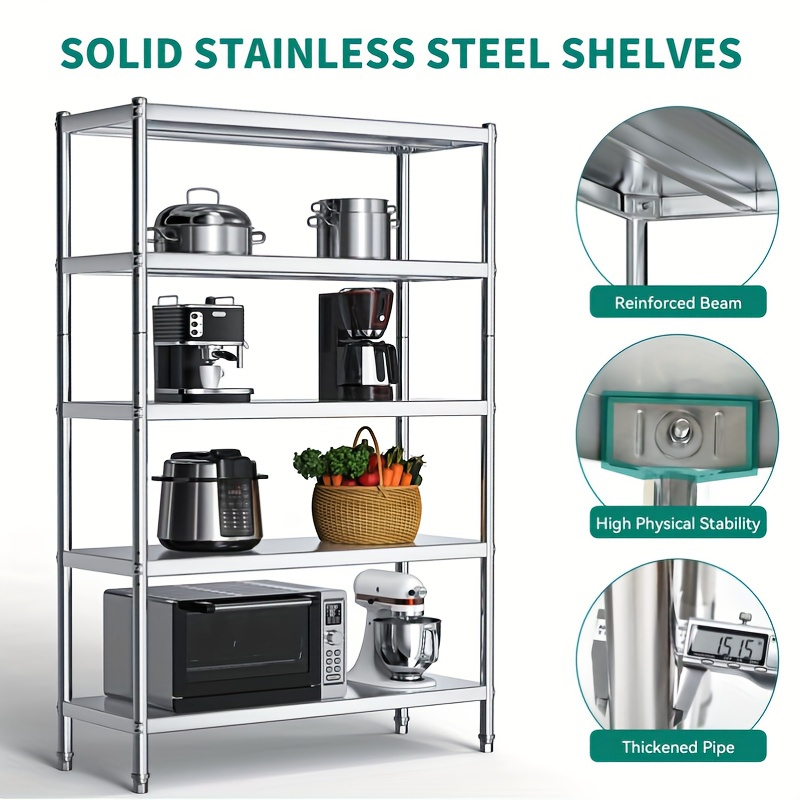 

Cozrex Stainless Steel Shelf, 48"*18"*72" 5-tier Storage Rack, Suitable For Kitchen, Garage, Office, Restaurant, Warehouse Heavy-duty Shelving