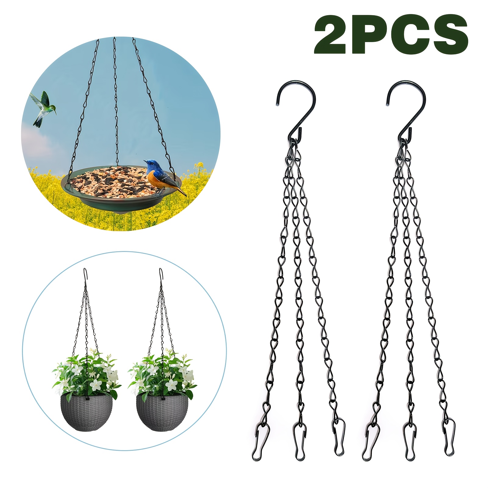 E-shop 1/2/4er-Pack Schwarze Hängekorbketten mit Haken | Eisenketten für Gartenarbeit im Freien, Blumentopf-Ersatz, Vogelfutterstelle, Käfig und