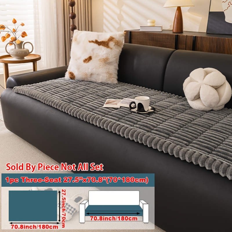 TEMU 1pc Tianxinbaobei Vertical Corn Grain Plush Sofa Cover Suitable For 1/2/3/4-seater Couches, Thick Anti-slip Soft Cushion With Quilted, Machine