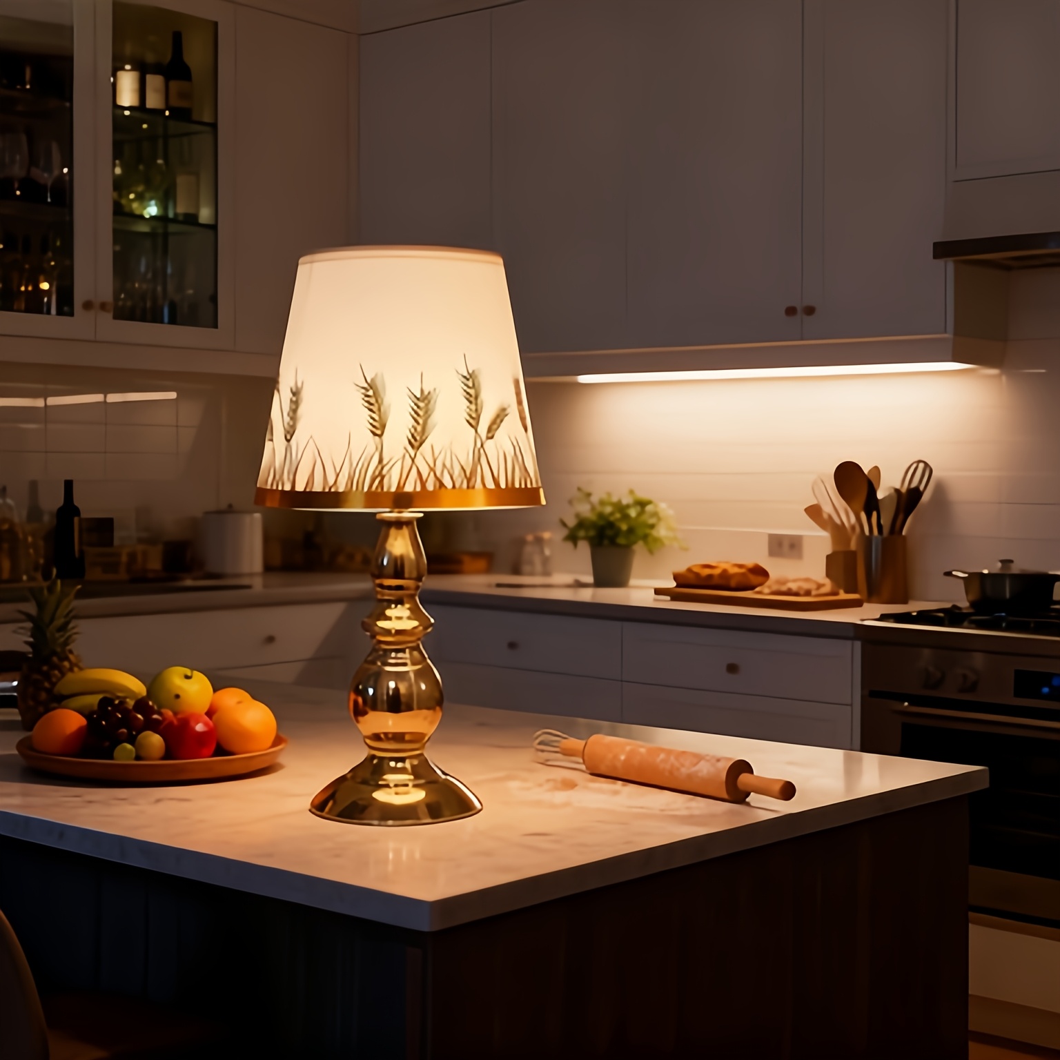 Dimmable USB Lamp with Metal Base and Cloth Wheat Shade