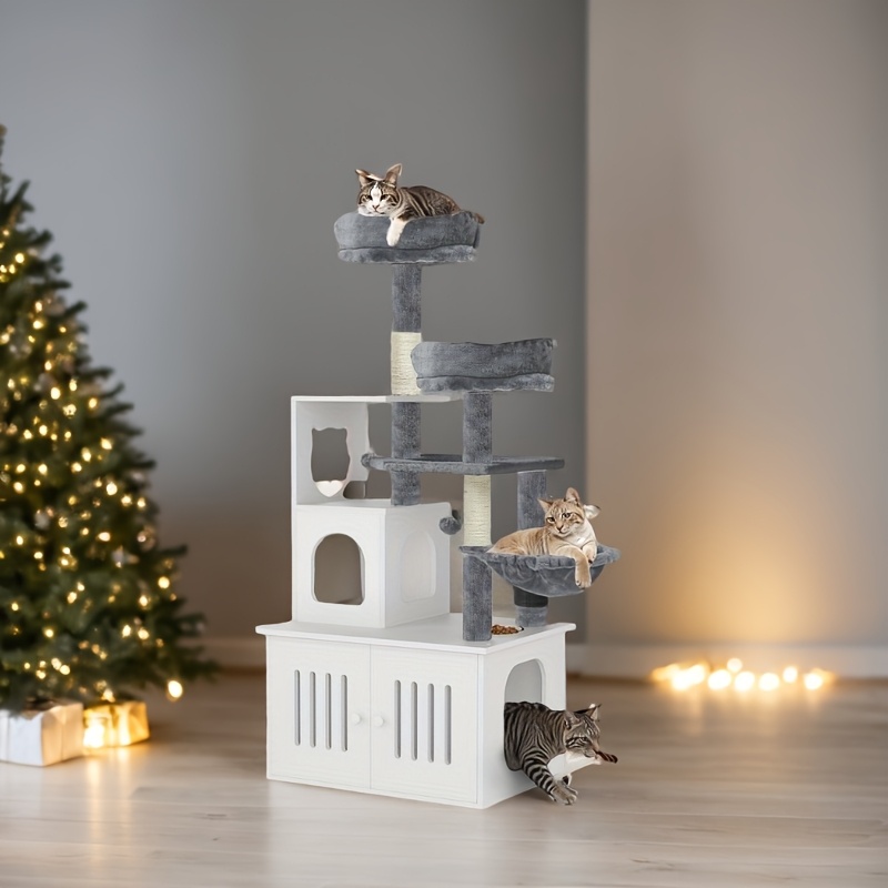 

Multifunctional Cat Indoor Cat Furniture With Hidden Litter Box, White And Grey, Christmas Gift