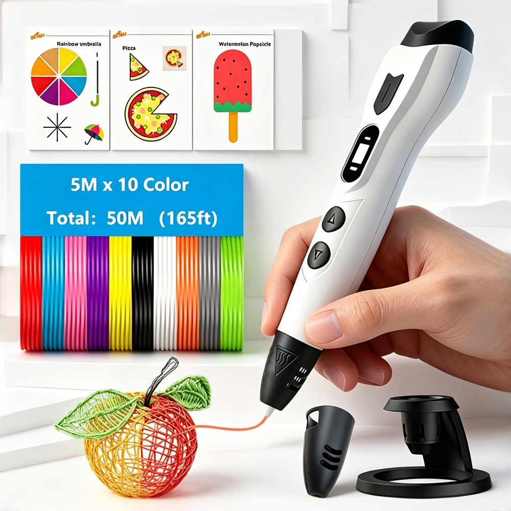 TEMU 3DLNK Neues, verbessertes 3D-Druckstift, verstopfbare Düse, einfach zu bedienen, PLA-Filament: 10 Farben x 5M je, insgesamt 50M/165Ft, mit