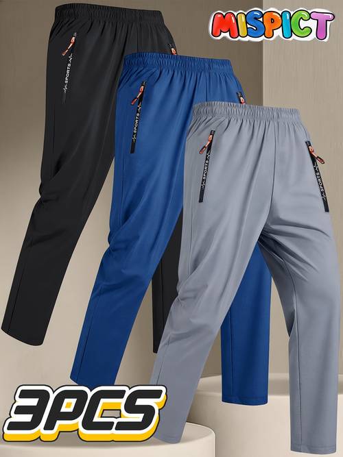 3pcs set boys outdoor casual sports pants with zippered pockets fashion solid color straight trousers quick dry lightweight breathable suitable for ideal for daily wear running and for outdoor