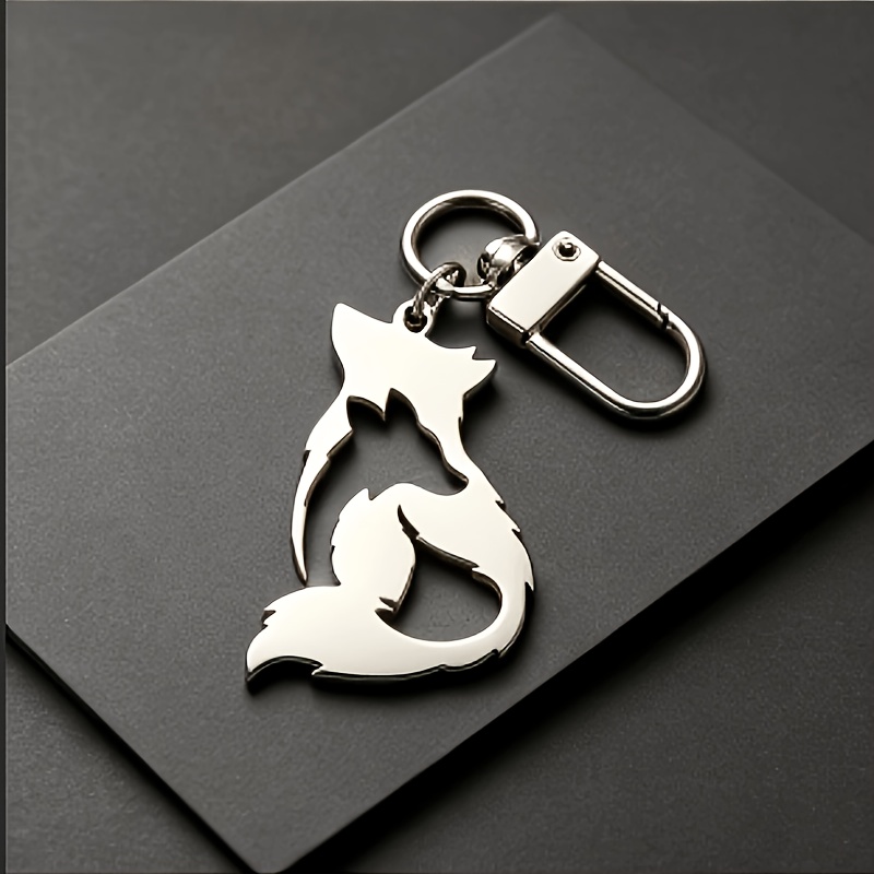 TEMU 1pc, Wolf Head Stainless Steel Keychain Pendant, Cute Backpack Pendant, Keychain, Friend Gift