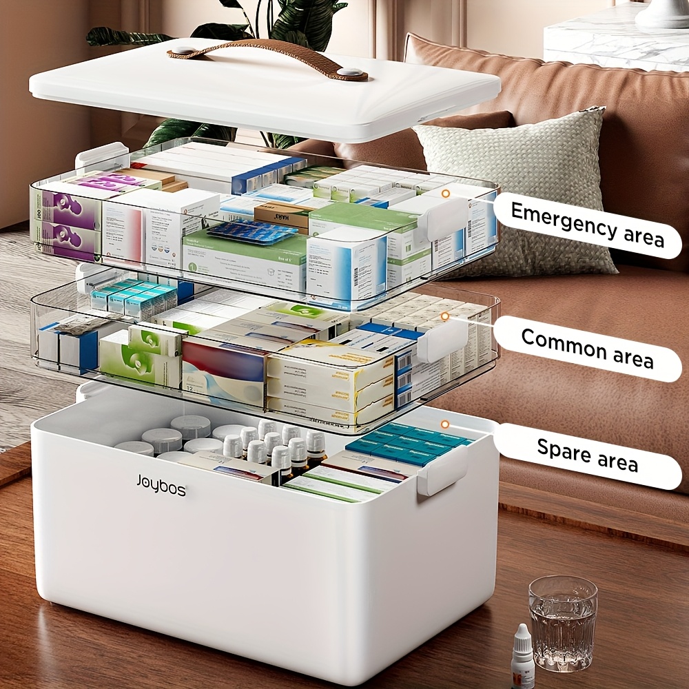 3-tier Portable Medicine Organizer With Lockable Lid, Grey Translucent & Light-blocking, 3 Layers For Sorting, Suitable For , Secure Storage For Pills, Vitamins, Supplies, Large Capacity Organizer