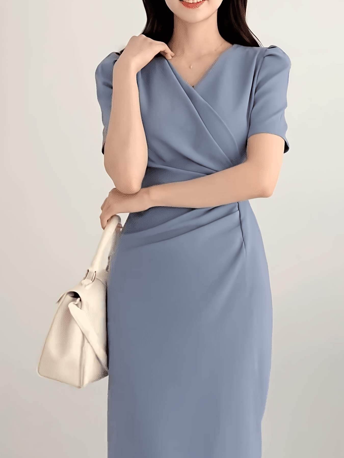 womens korean style long dusty blue dress