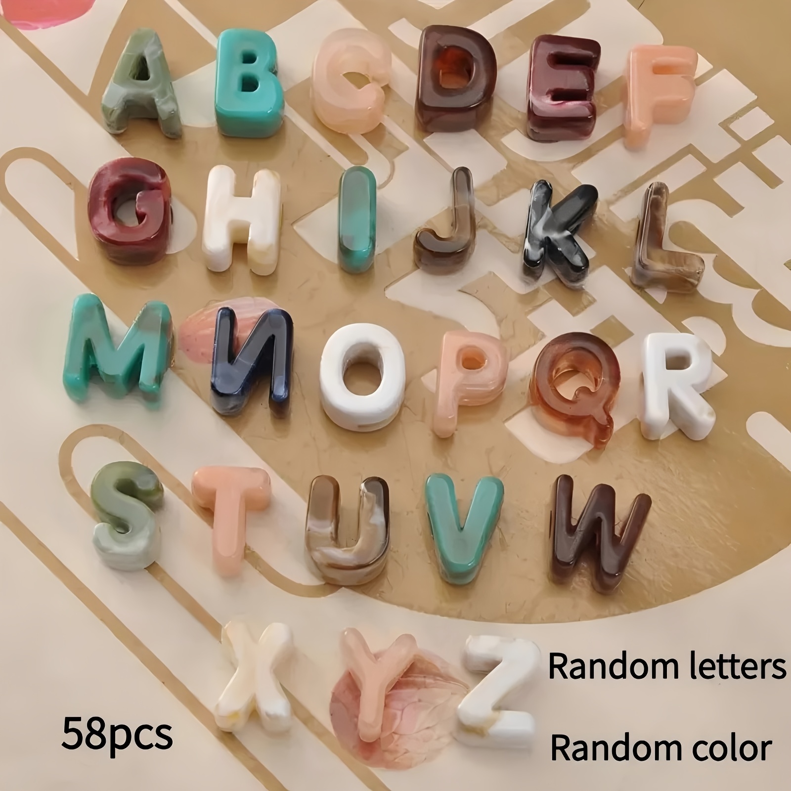 TEMU 21/58pcs Marble Large-hole Letter Beads, Random Styles, Suitable For Bracelets, Necklaces, Phone Chains, Pendants, And Other Handmade Materials,