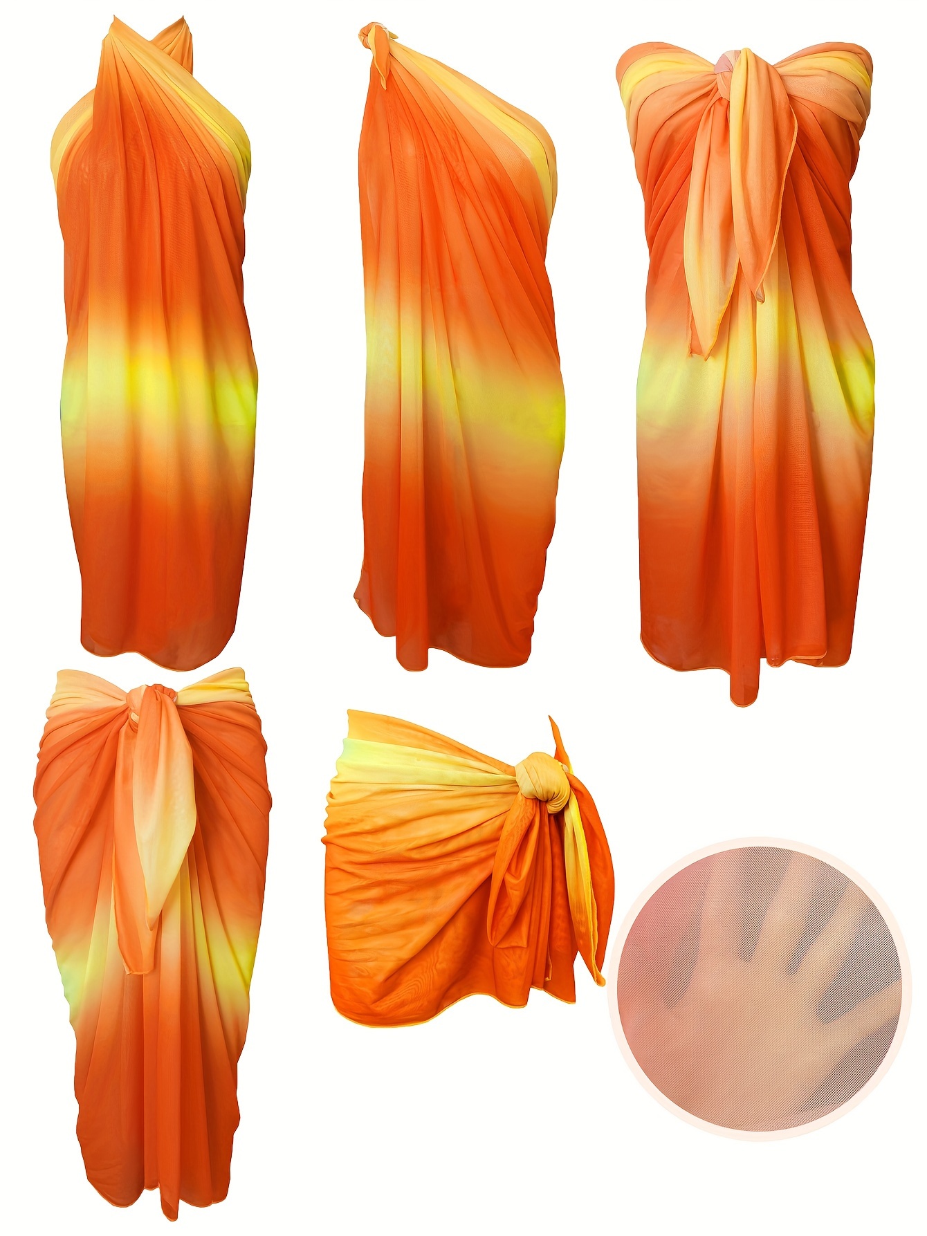 Ombre Tie Dye Tie Side Sarong Cover Semi Sheer Stretchy - Temu