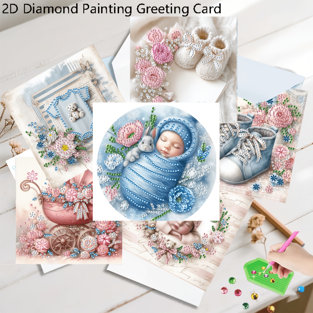 TEMU Original And Innovative Set Of 6 Creative Baby Shoe-themed Painting Cards, 15cm*15cm/5.9in*5.9in, Featuring Fun Painted Designs. The Diy Round