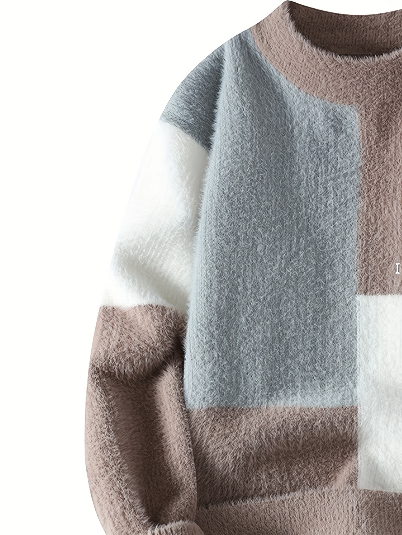 SENMEIGUO Men'S Chunky Knit Sweater, Casual Round Neck, Long Sleeve, Letter Print, Warm Winter Top, Regular Fit, Knitted Fabric, 2024 Fall/Winter Collection