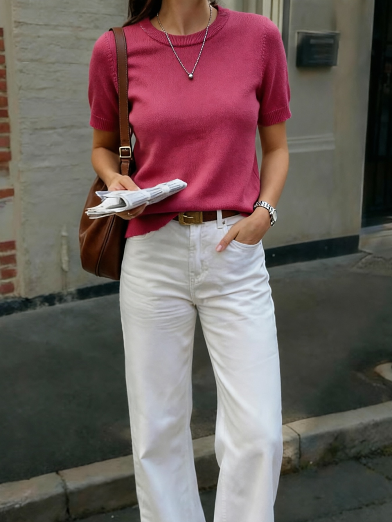 New Women'S Top, Women'S Summer Top, Women'S Casual Sweater - Short Sleeve Loose Round Neck Pullover, Slight Stretch Comfortable Top, Textured Design, Durable Fabric, Fashionable Knitwear, Soft Texture, Elastic Top, Trendy Style