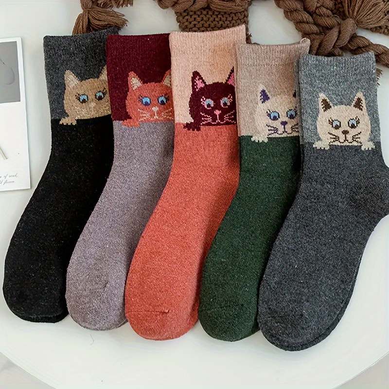 

Autumn And Winter Models 5 Pairs/1 Pair Warm, Thick, Comfortable And Cute Cat Men's And Women's Mid-calf Socks