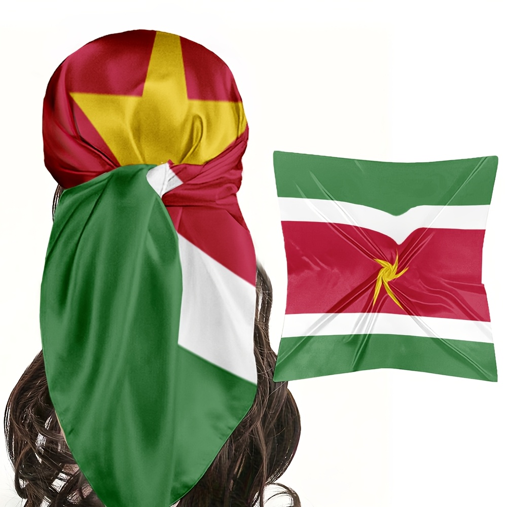TEMU 1pc Headscarf, Suriname Flag Pattern Printed Scarf, Casual Outdoor Headwear, Lightweight And Breathable Sunshade Shawl, Breathable Square Scarf,