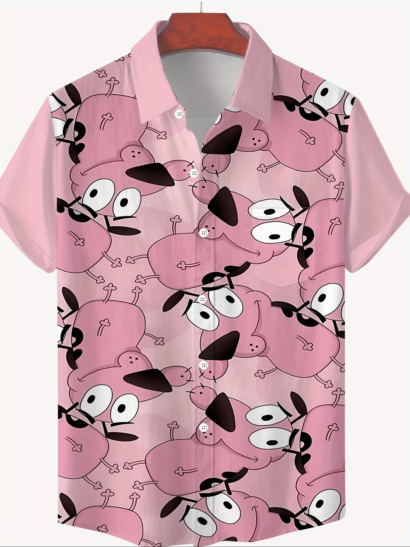 With Pink Collared Shirt Anime Men's Print Shirt Featuring Anime