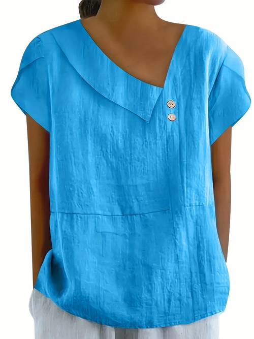 womens fashion solid button shirt female v neck loose t shirt blouse