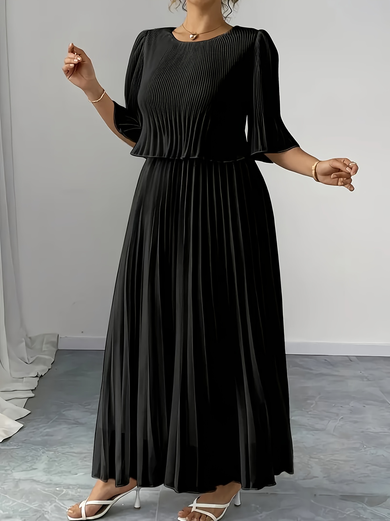 wedding guest dresses fall flowy Maxi Dress With Skirt Set Maxi Dress For Women – Turtleneck Long Sleeve Pleated Skirt Set, Elegant Outfit With Pockets Collection:WK1011FY25Promo